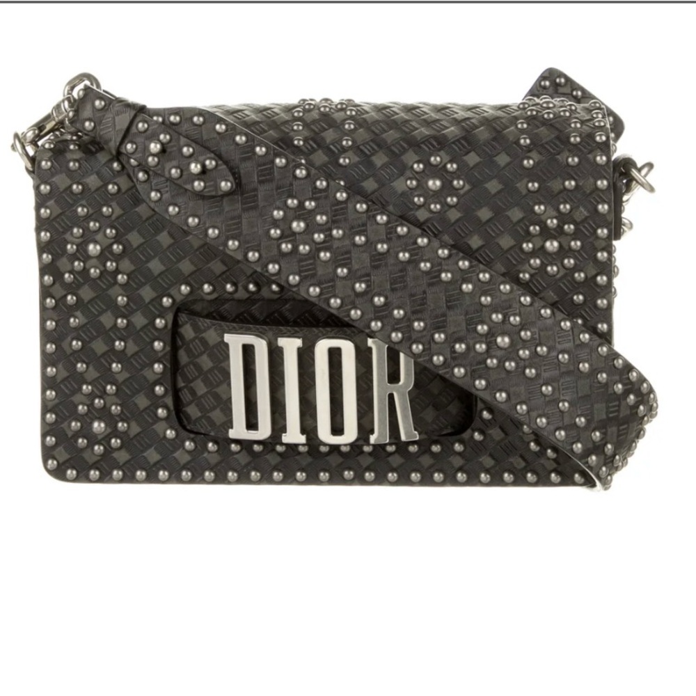 CHRISTIAN DIOR 
Calfskin Studded Dio(r)evolution Flap Bag Black